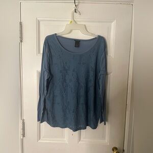 Ann Taylor Dusty Blue Long Sleeve Lace Top